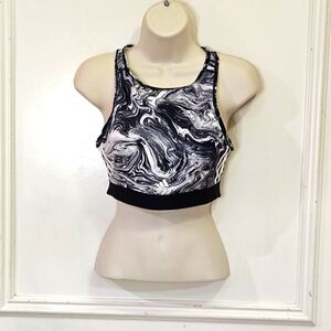 Adidas Aerosport Black/White Swirl Print Lightweight Sports Bra,M- A-C (Medium)